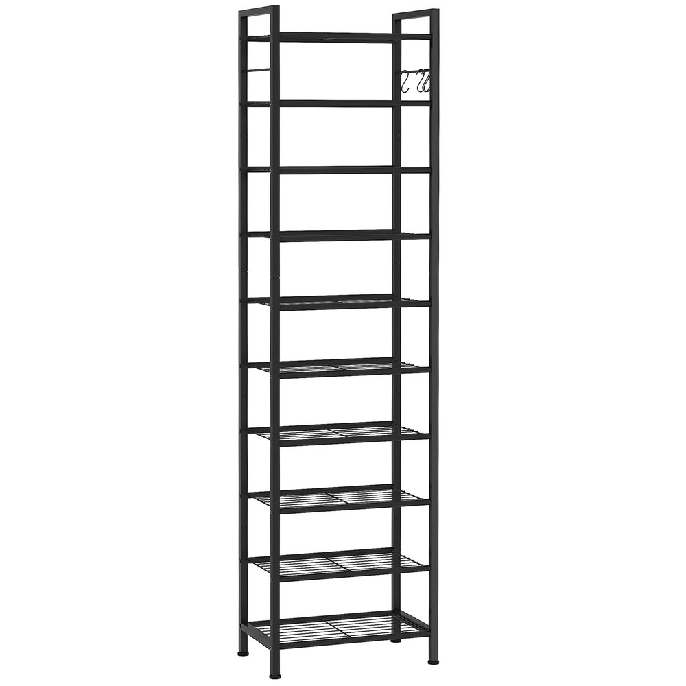 10-Tier Narrow Metal Shoe Rack Holds 20-30 Pairs, Space-Saving Tall Shelf