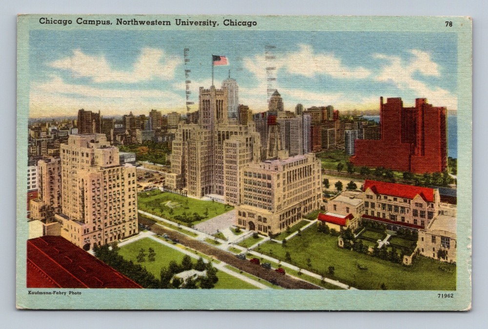 Chicago Illinois IL Northwestern University McKinlock Campus Linen Postcard