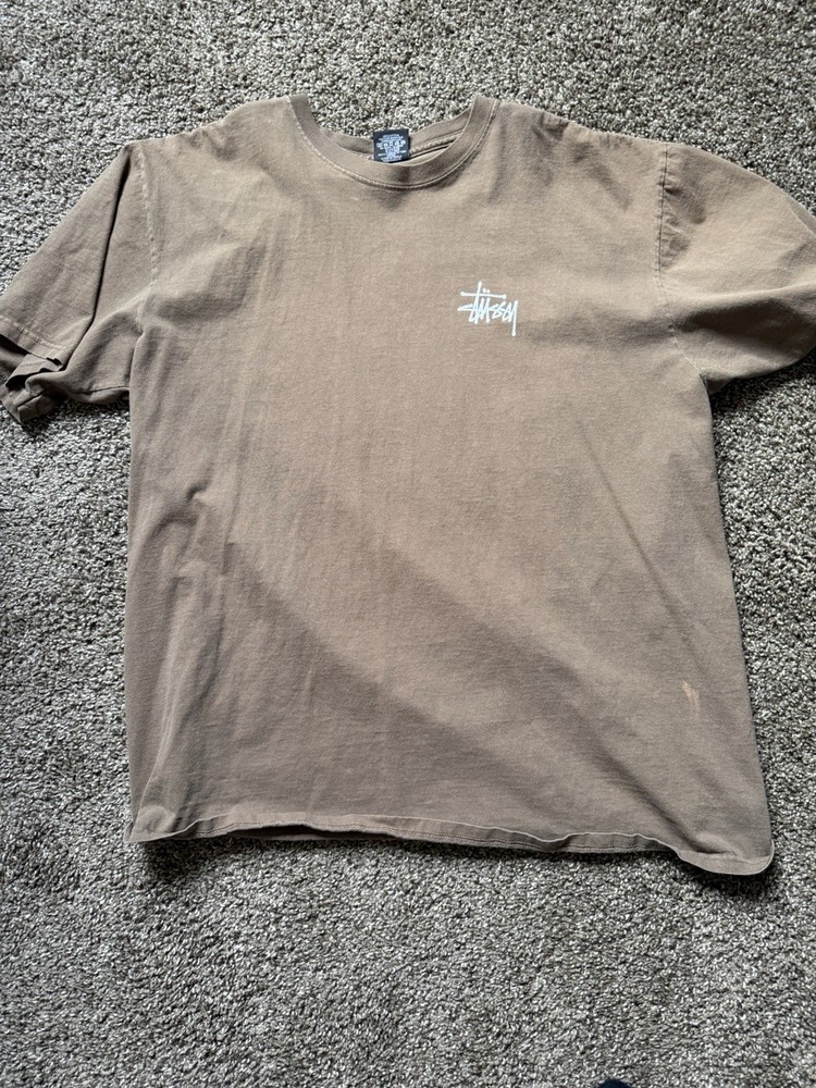 Stussy Brown Logo Crew Neck Short Sleeve Cotton Men's T-Shirt Size L