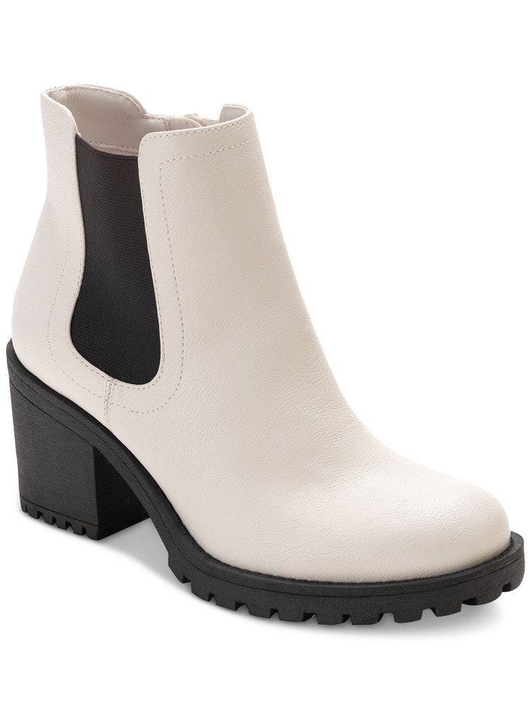 SUN STONE Womens White Goring Morghan Round Toe Block Heel Zip-Up Chelsea 10 M