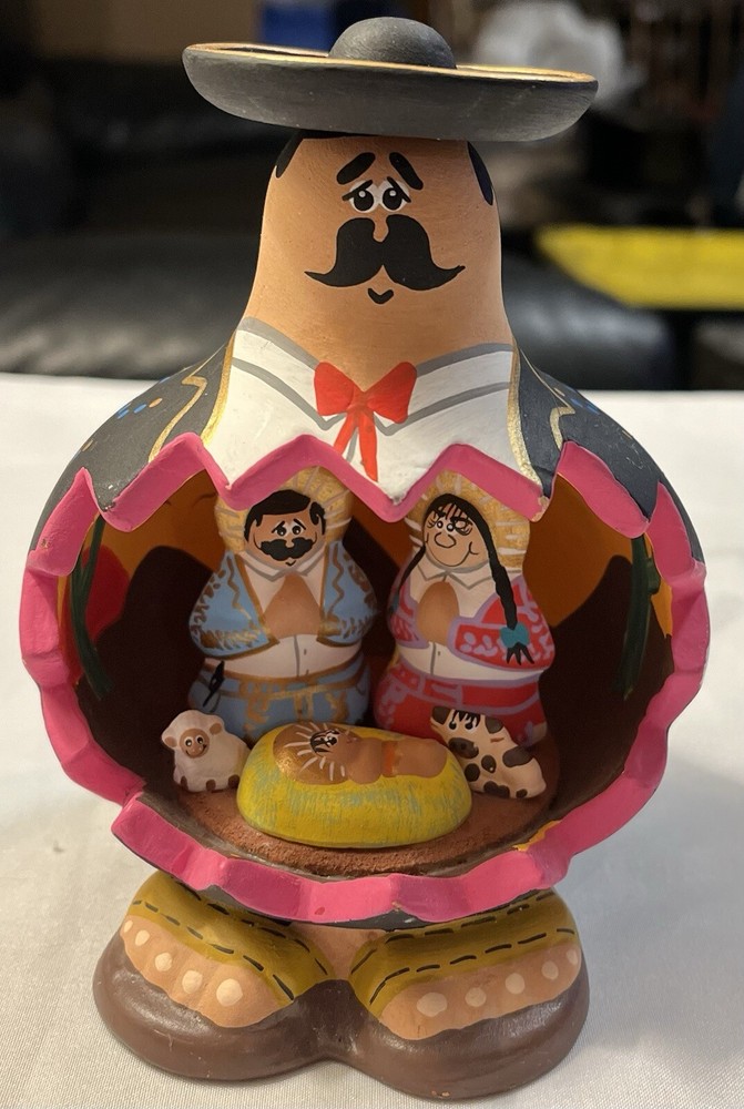 Folk Art Mexican Nativity Inside Mexican Man Figure