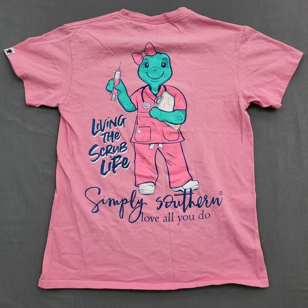 Simply Southern Pink Turtle Scrub Life Graphic T Shirt Women's Small Cotton