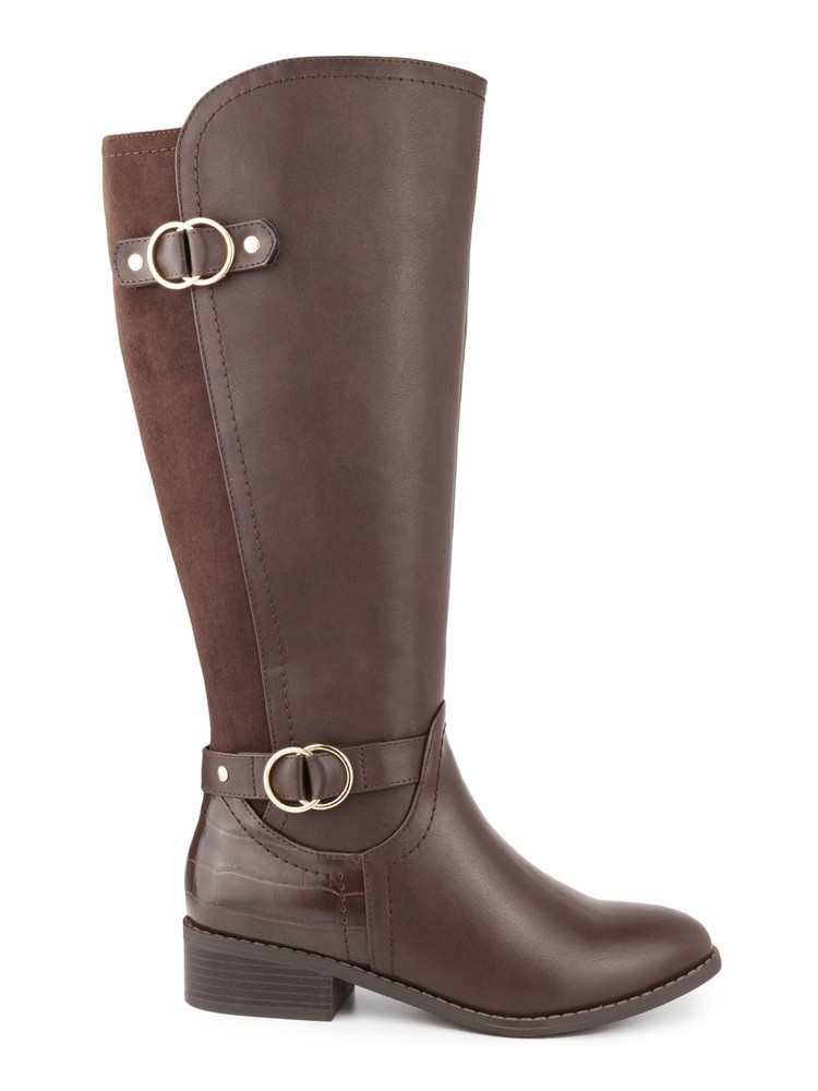 KAREN SCOTT Womens Brown Crocodile Leandraa Almond Block Heel Riding Boot 8 M