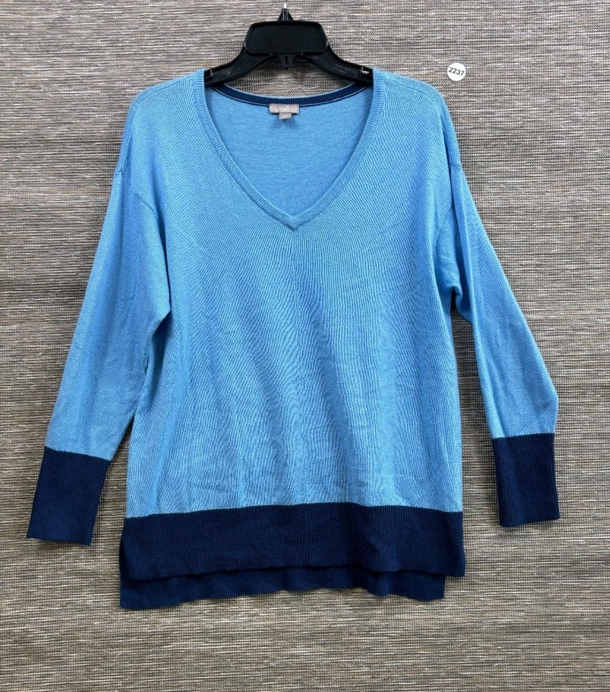 J Jill Wool Blend Knit Sweater Womens Size S Blue V-Neck Pullover