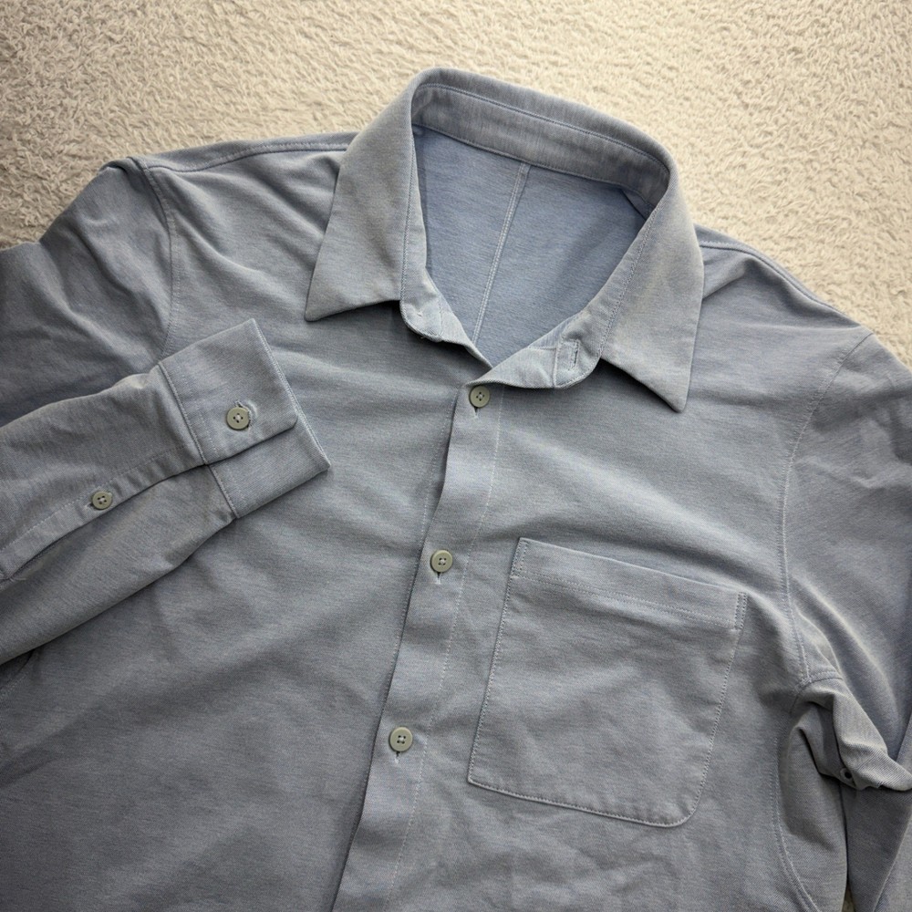 Lululemon Commission Long Sleeve Button Down Shirt Light Blue Mens Stretch