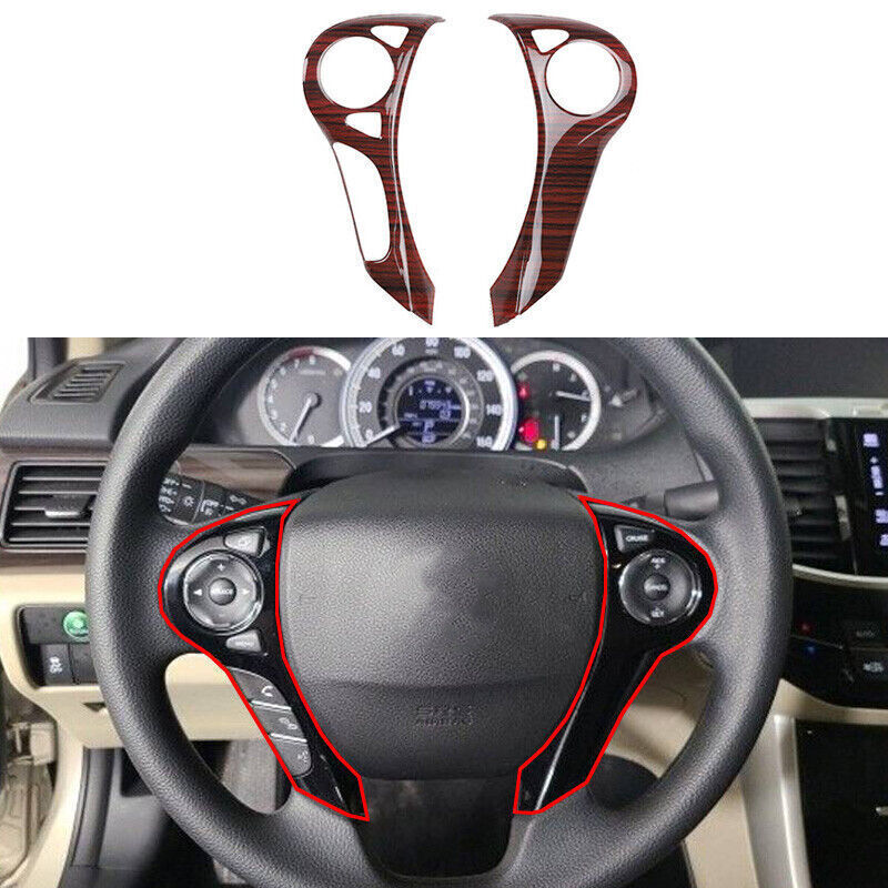 For Honda Accord LX 2013-2017 Red Wood Grain Inner Steering Wheel Button Covers