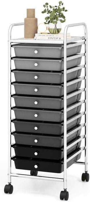 10 Drawers Rolling Storage Cart, Mobile Utility Cart, Sundries Storage Cart w...
