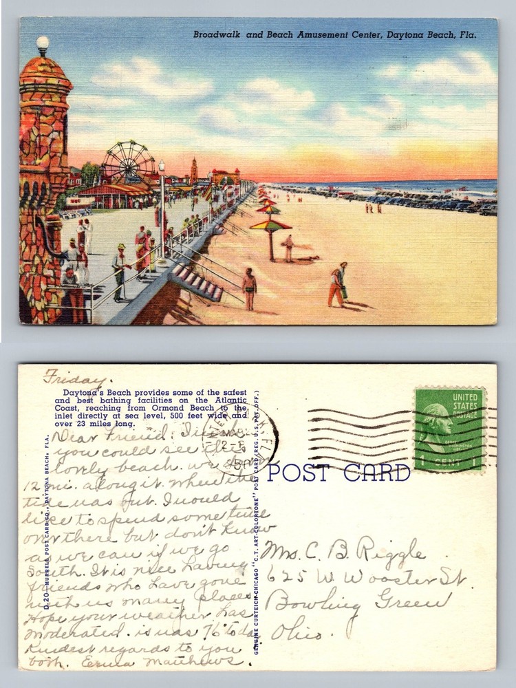 Daytona Beach, FL-Florida, Boardwalk Amusement Beach View Vintage Postcard