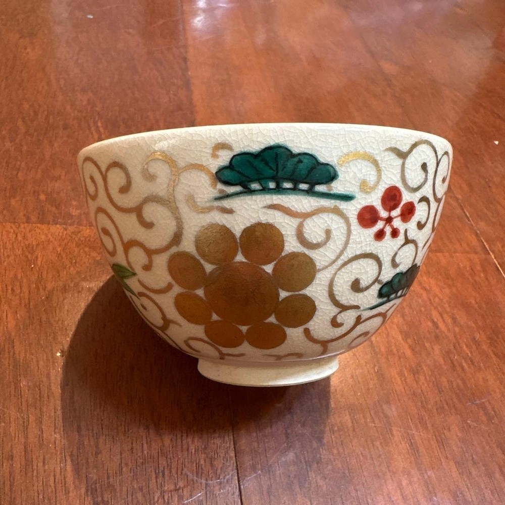 Kyoto Kiyomizu Ware Matcha Tea Bowl Yosanzukuri Gold Mark 12cm