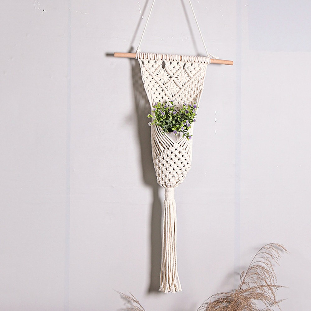 Plant Hanging Basket Hand Woven Wall Decor Flower Pot Hemp Rope Hanging Net Easy