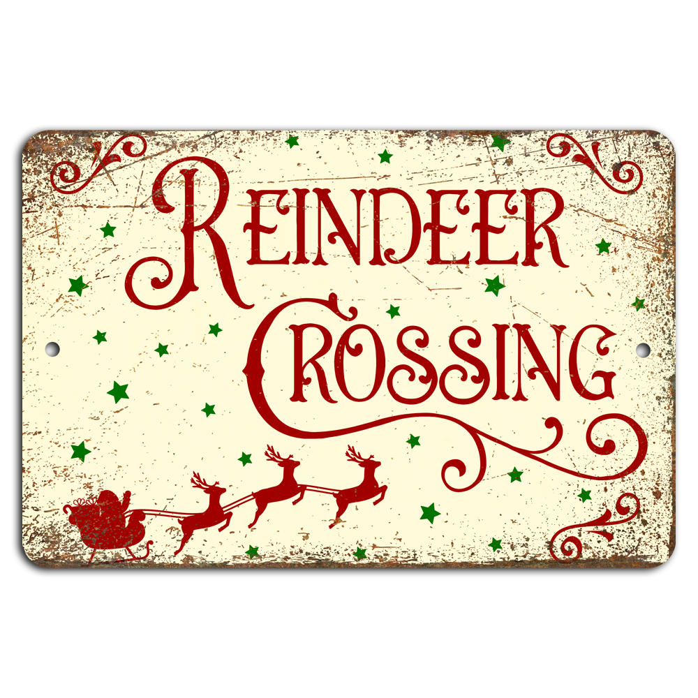 Rustic Reindeer Crossing Sign: Vintage Charm for a Festive Touch