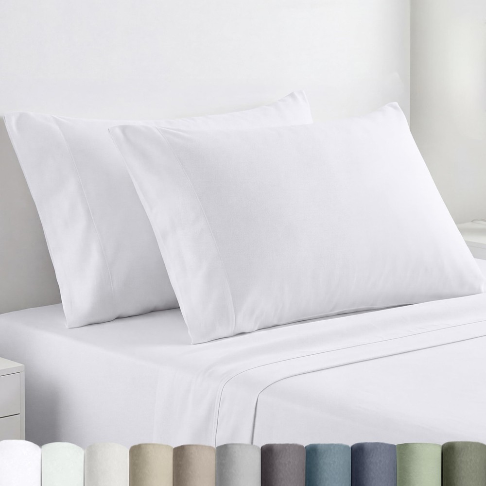 Standard/Queen Pillow Cases Set of 2-100% Egyptian Cotton, Crisp Percale Feel...