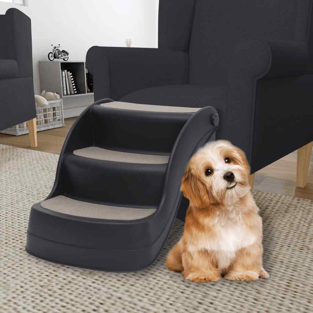 NNEVL Black 3-Step Folding Pet Stairs for Dogs