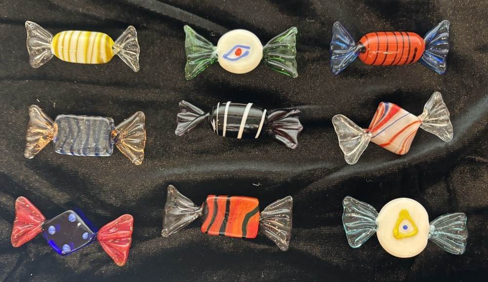 9 - Vintage Hand Blown Glass Wrapped Candy Murano STYLE Art Glass Multi Color