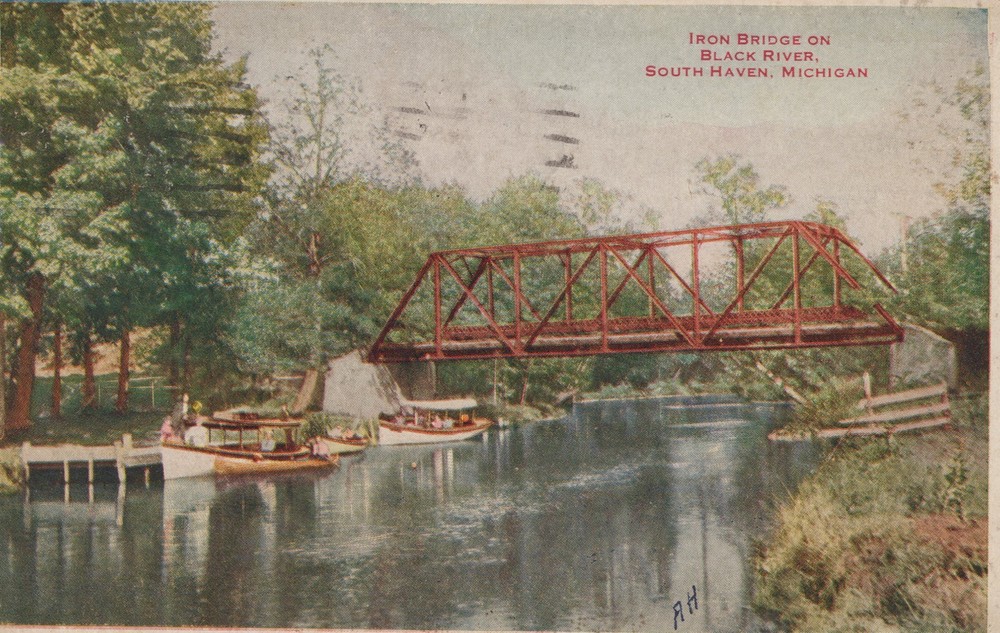 South Haven MI Michigan ~ Iron Bridge on Black River 1928