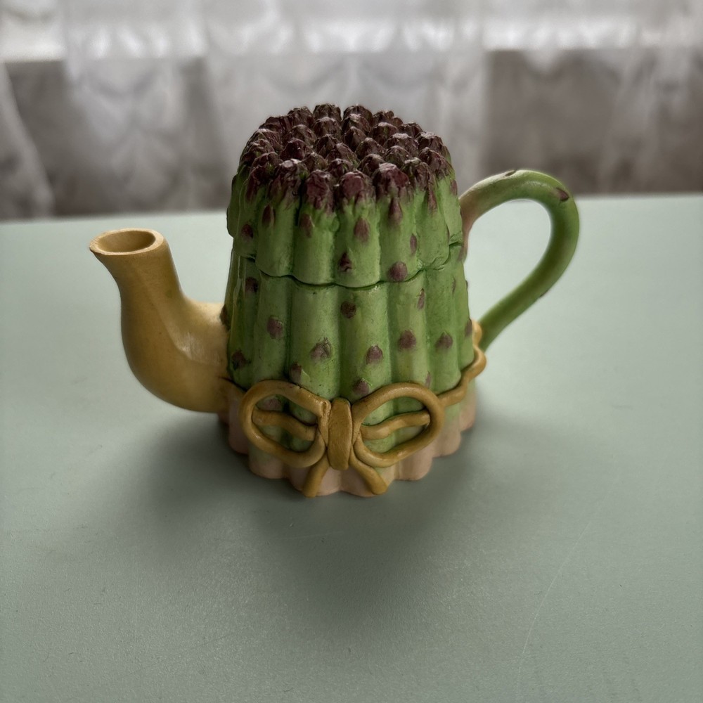 Miniature Teapot Art Ceramic Pottery Asparagus Hand Made Signed Khien