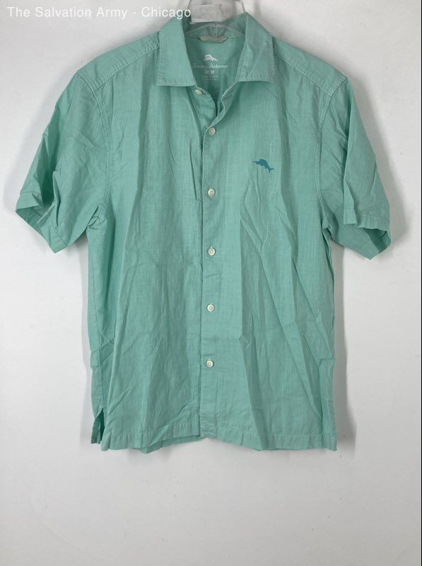 Tommy Bahama Mens Green Cotton Collared Short Sleeve Button-Up Shirt Size M