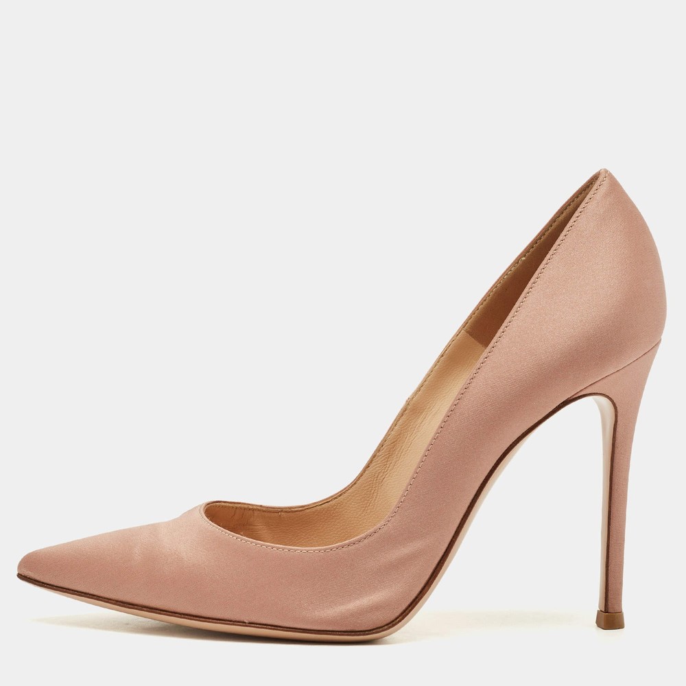Gianvito Rossi Beige Satin 105 Pointed Toe Pumps Size 375