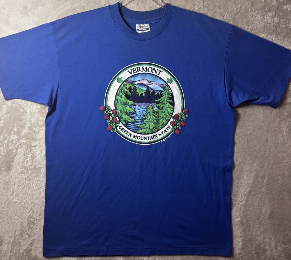 Vintage Vermont T Shirt 1990 Green Mountain State USA Single Stitch Men’s XL