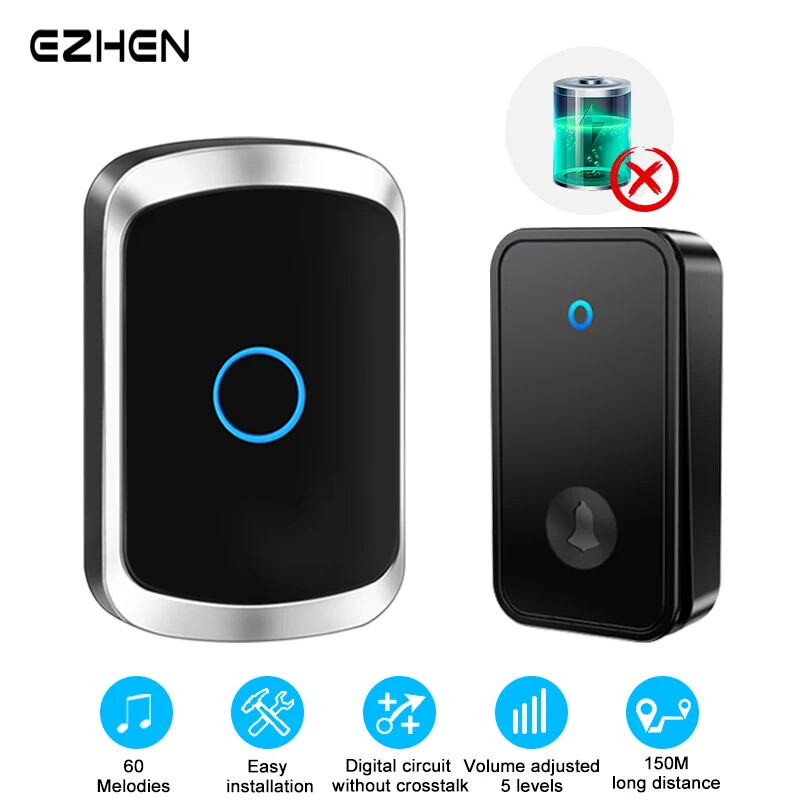 Smart Wireless Doorbell Home Welcome Door Bell 150M/82 FM Remotes Self-Powered