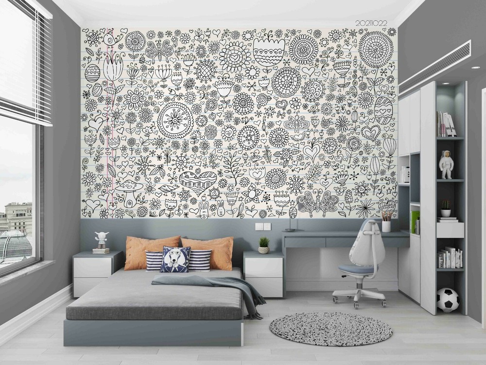 3D Abstract Floral Doodle Self-adhesive Removable Wallpaper Murals Wall 695