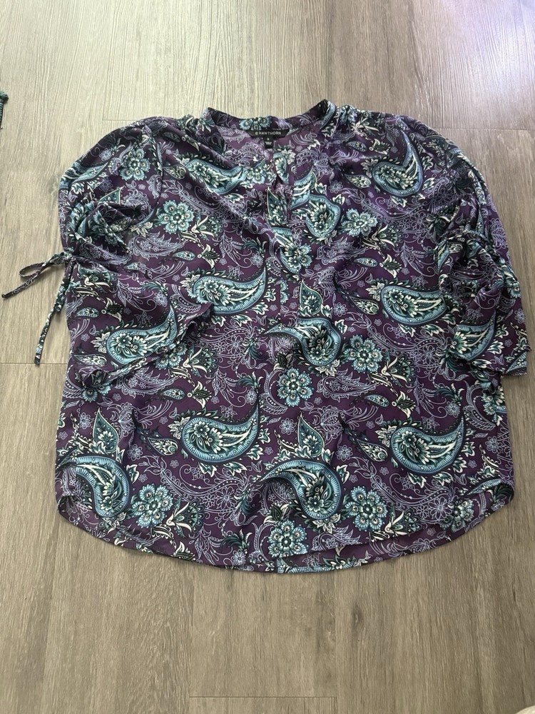 41 Hawthorn Women’s Paisley Purple And Blue 3/4 Sleeve Blouse