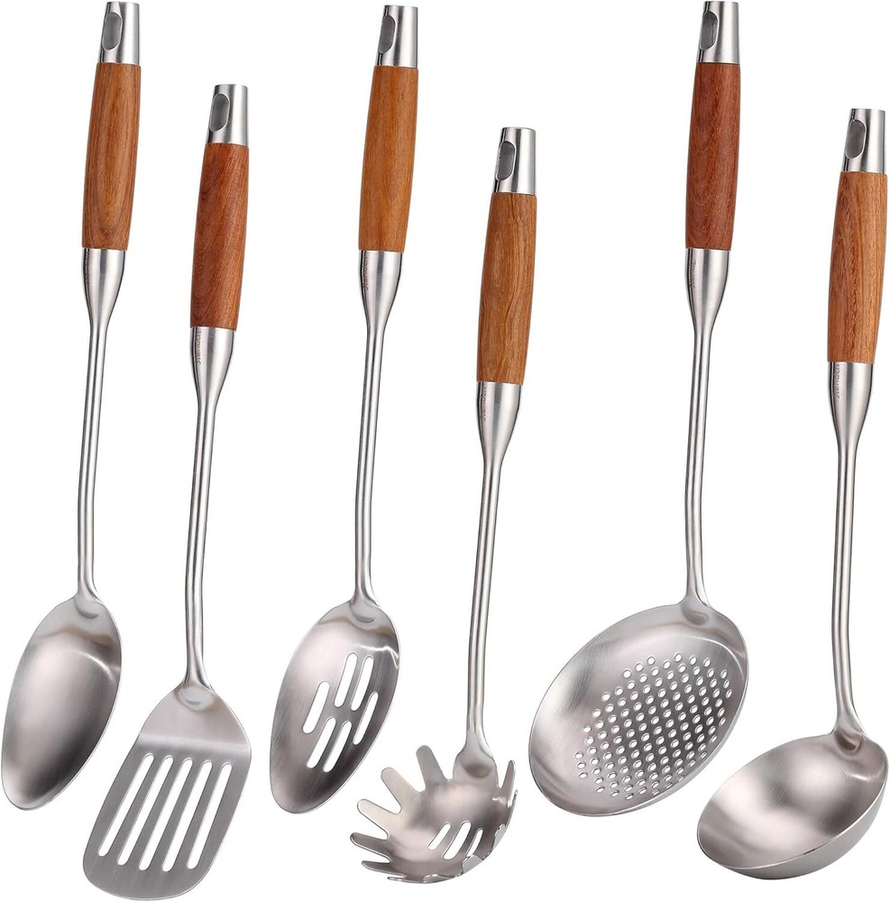 18/10 Stainless Steel Kitchen Utensil Set with Wooden Handles