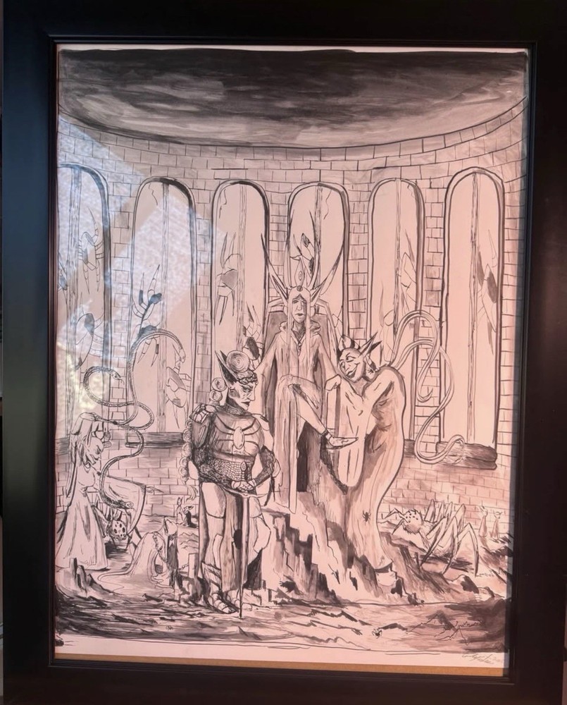 Dungeons and Dragons Artwork, 18x24 in Wired Frame, Drow dark Elf Subject.