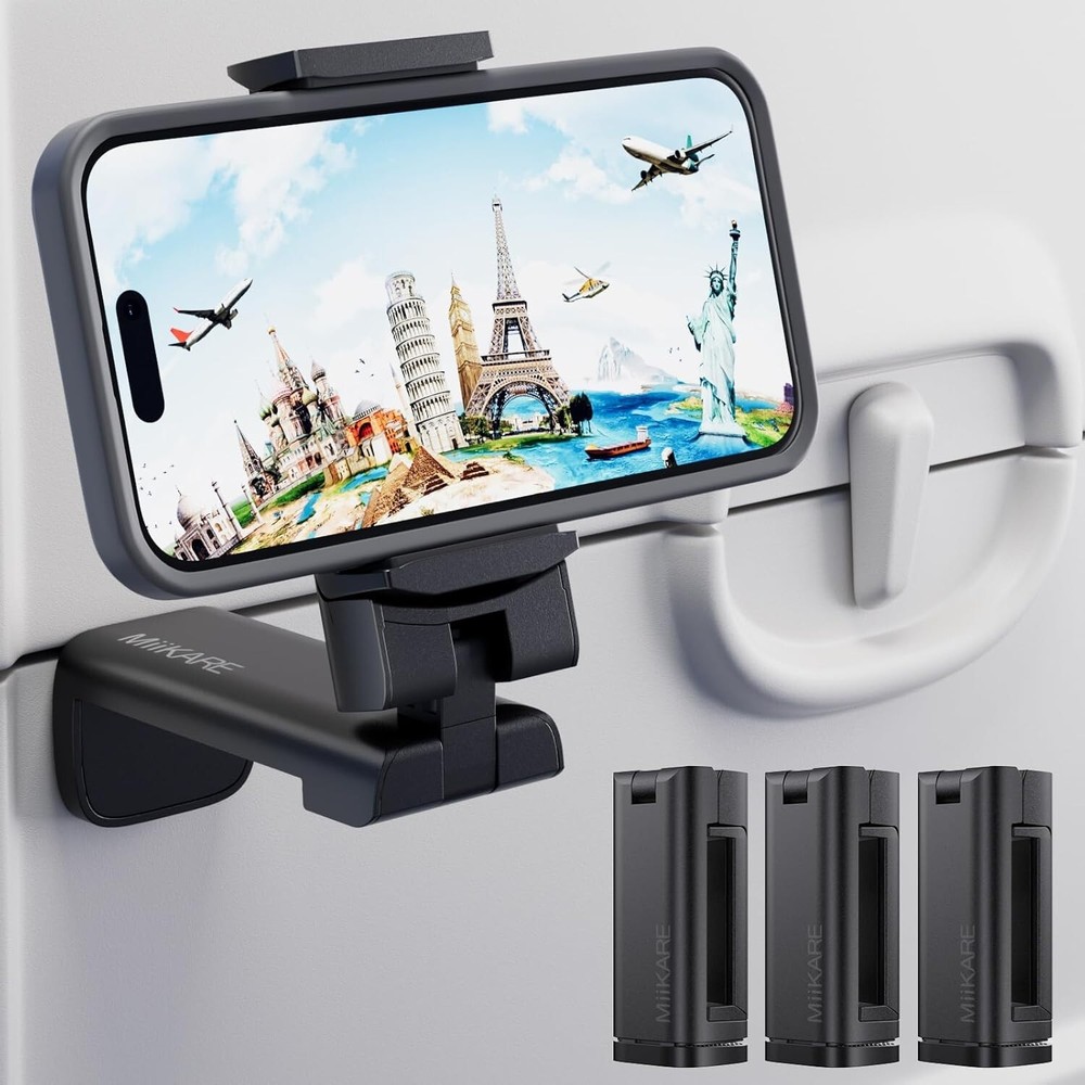 Universal Travel Phone Stand with 360-Degree Rotation - Compact Black Design