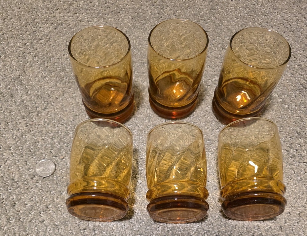 Set Of 6 Vintage Libbey Amber Juice Glasses 3.5” Tall