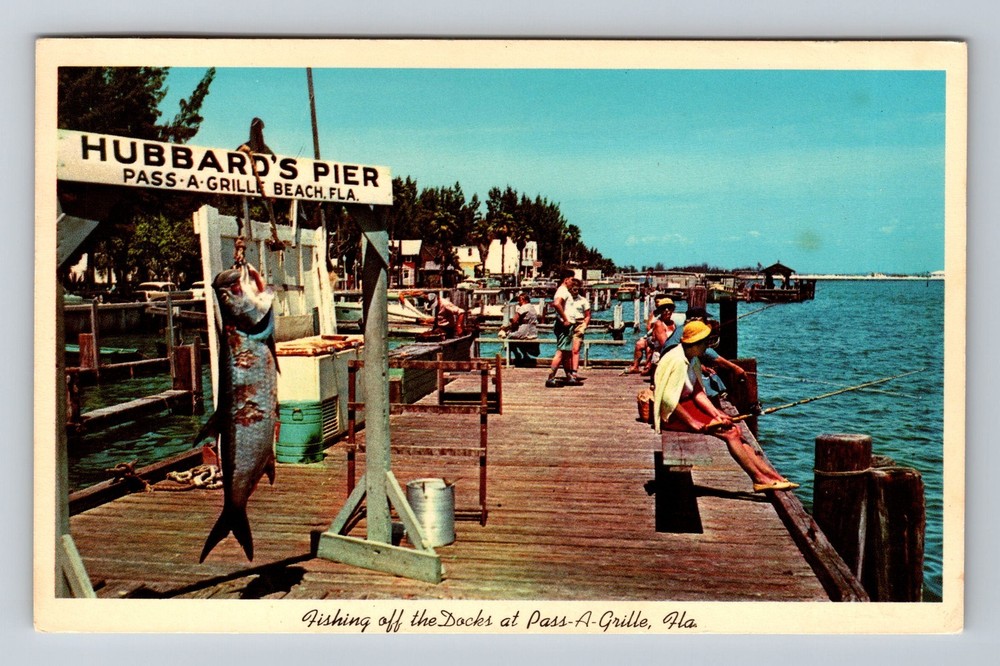 Pass A Grille Beach FL-Florida Fishing On The Docks Vintage c1964 Postcard