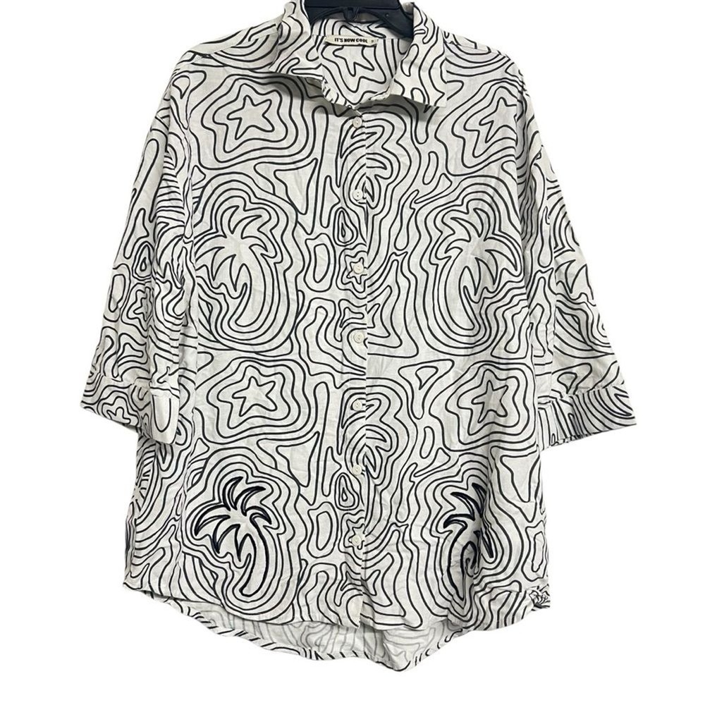 New It’s Now Cool Abstract Palm Tree Star Print Button Front Swim Coverup-image