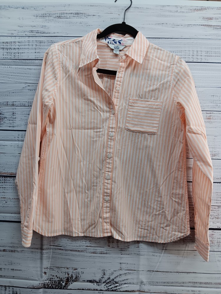 Croft & Barrow Shirt Women's PS White/peach Striped Button Up Long Sleeve Pocket