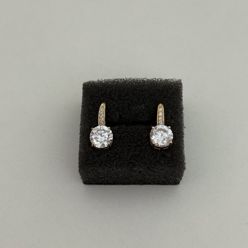 925 Sterling Silver Gold Vermeil Sparkly Clear CZ Leverback Drop Earrings