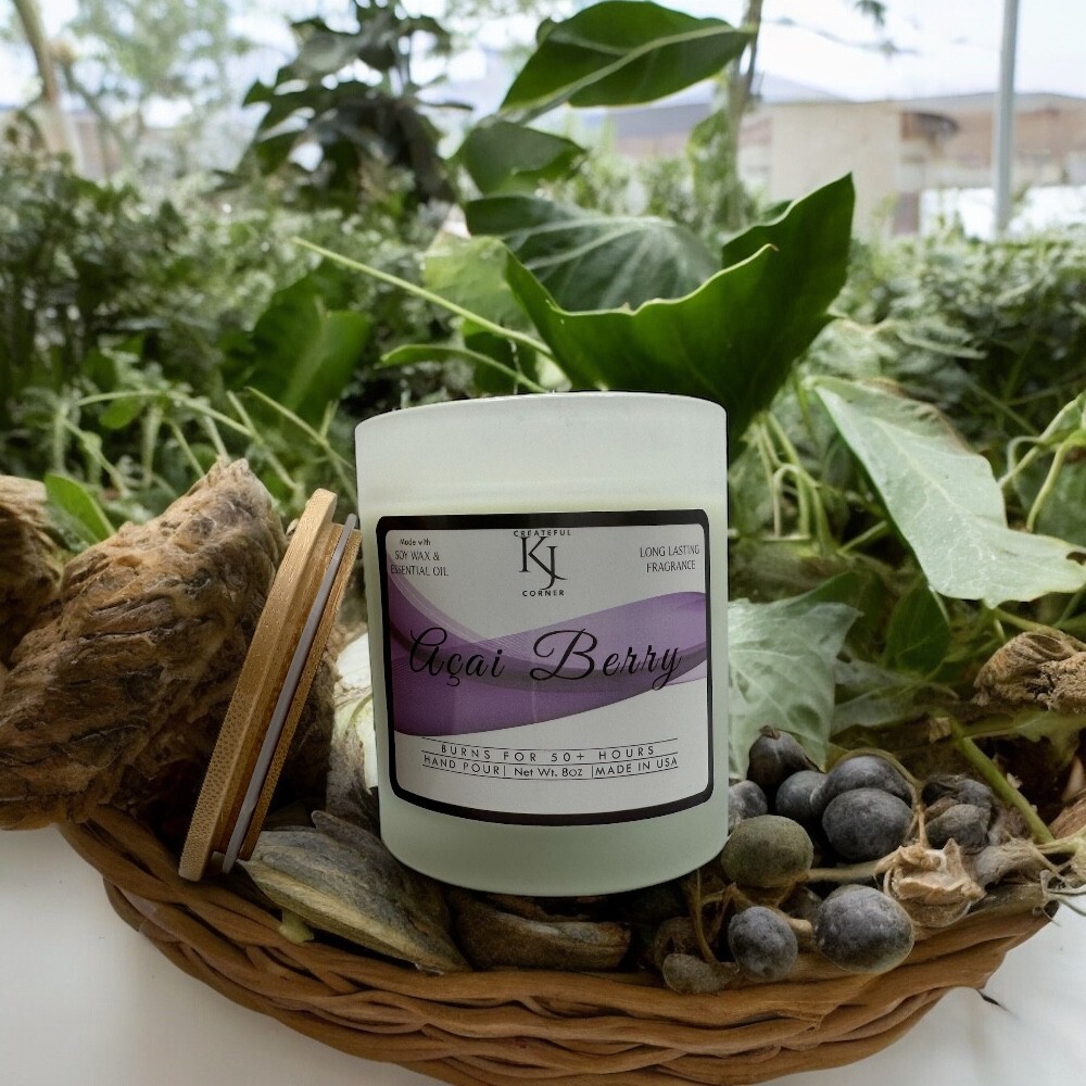 Hand-Poured Açai Berry Soy Wax Candle with Essential Oils and Custom Labels-image