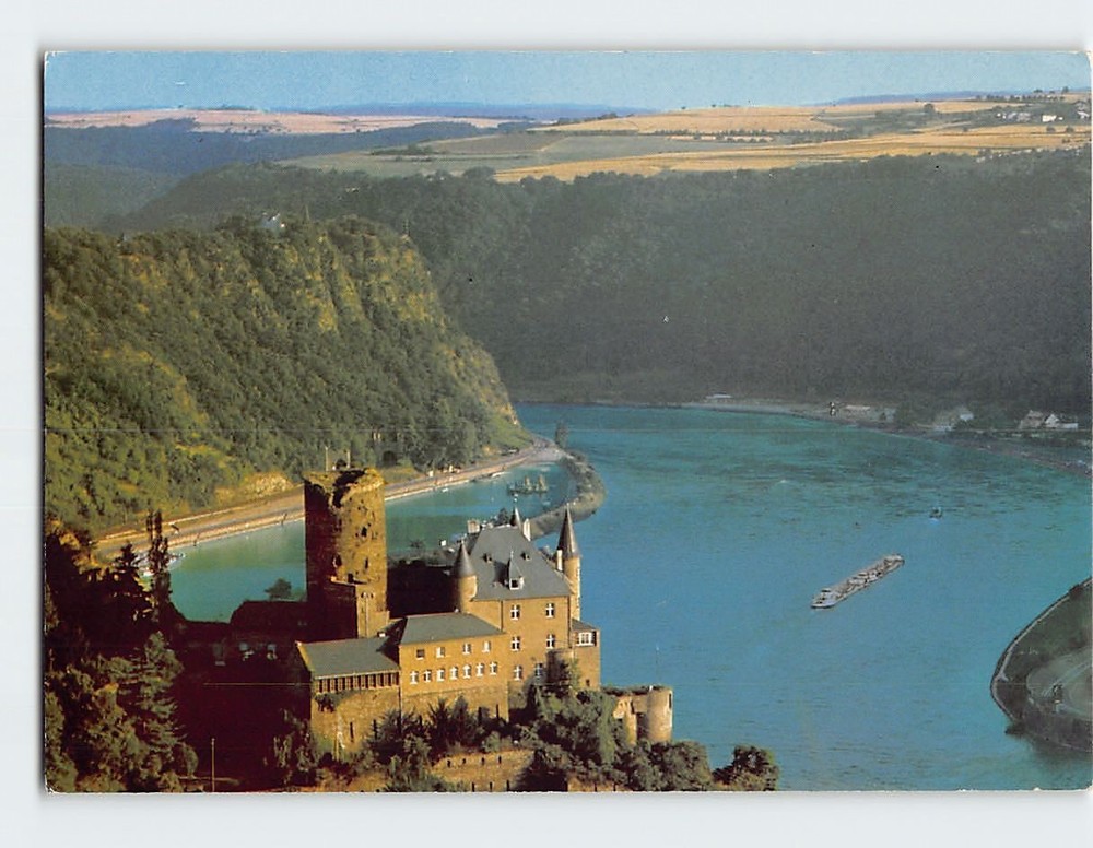 Postcard Aerial View Castle Katz & Loreley Rock Germany