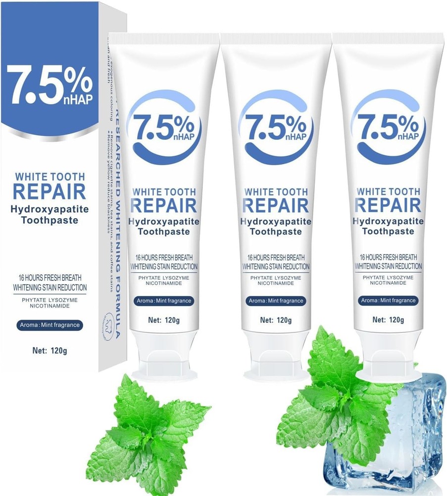 3PCS 7.5% Hydroxyapatite Toothpaste Enamel Care Whitening Mint