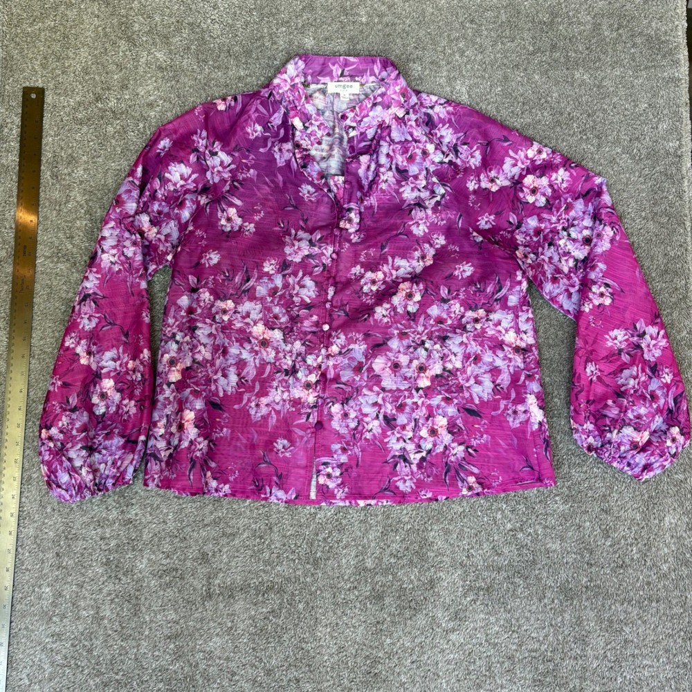 Umgee USA Women's Floral Print Button Down Long Sleeve Sheer Blouse Top Size M
