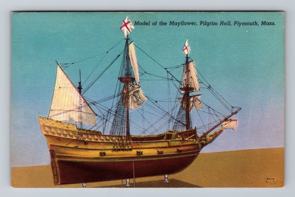 Massachusetts MA Plymouth Model Of The Mayflower Pilgrim Hall Vintage Postcard