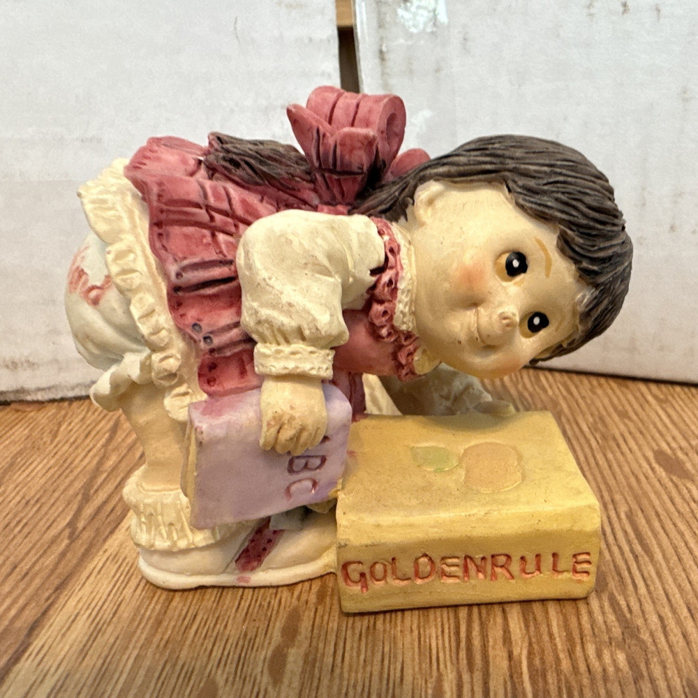 Resin Girl Figurine Hand Painted Multicolor School Theme Decorative Sculpture