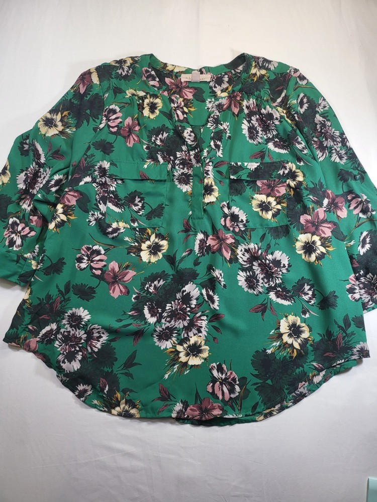 Philosophy Woman Republic Clothing Green Floral Blouse 2X Plus Size
