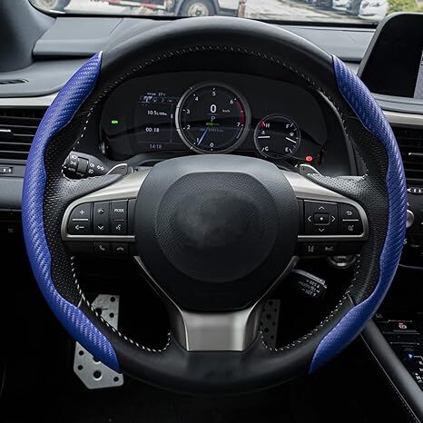 Universal 99% Car Wheel Cover Protector Blue Carbon Fiber Steering Wheel Cover