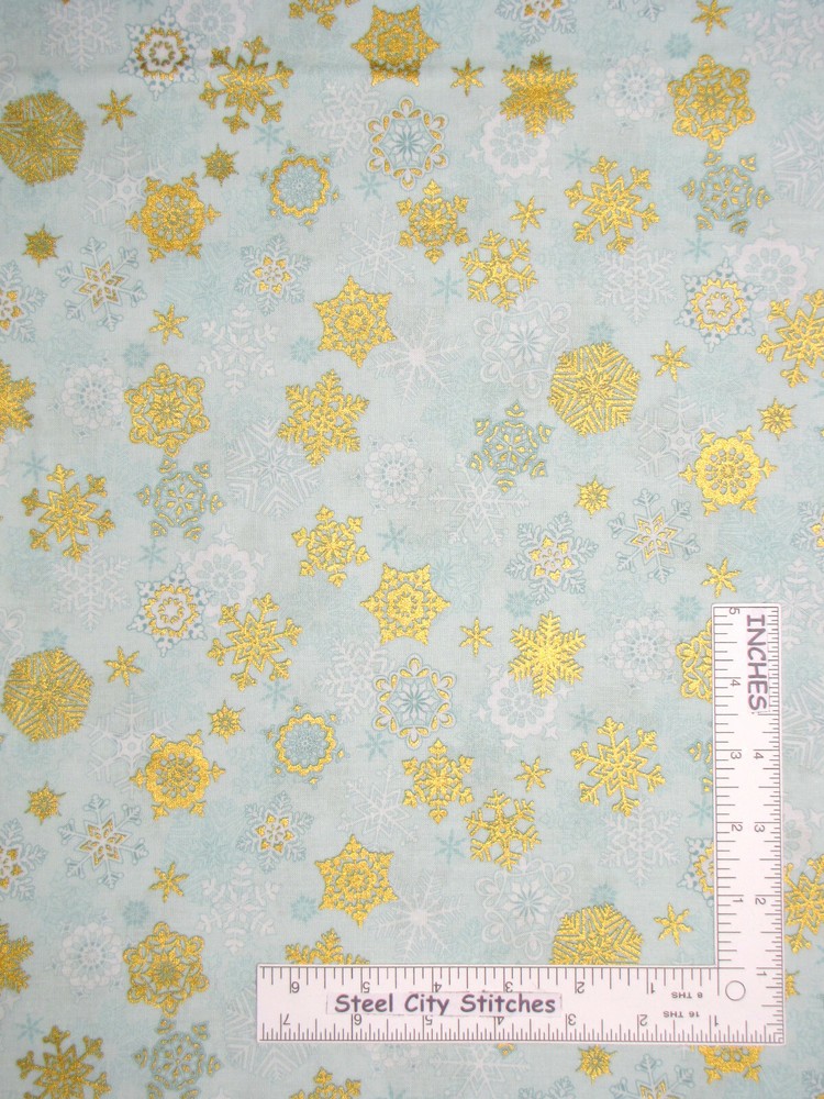 Christmas Gold Accent Snowflakes Ice Cotton Fabric RJR Merry Berry By The Yard-image
