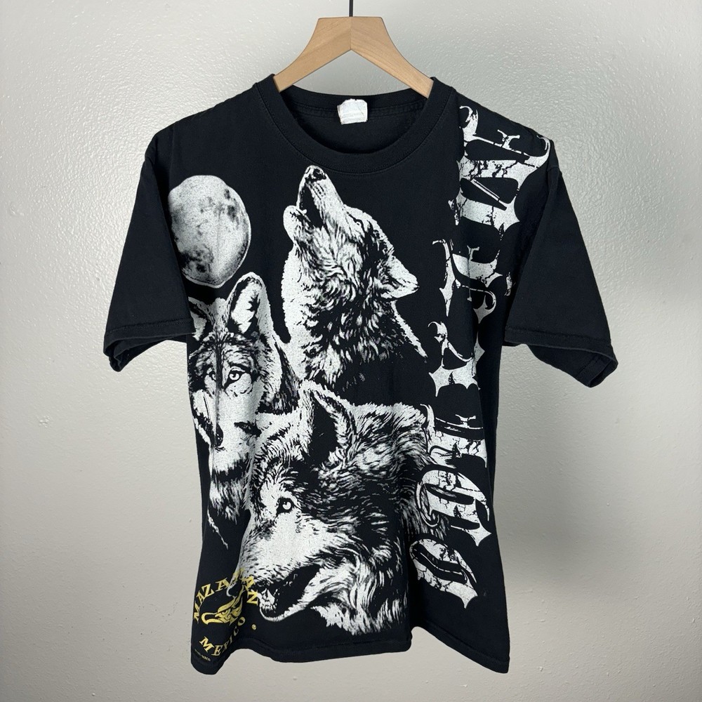 Vintage Wolf Pack Moon Mexico Mazatlan AOP All Over Print Y2K T Shirt Size Large