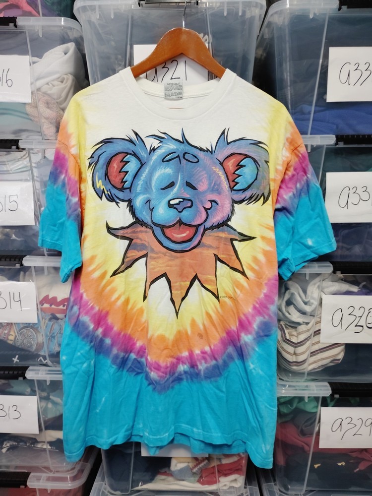 Vintage 90s Grateful Dead Liquid Blue 1999 Sun Bear T-Shirt XL Tie Dye A344