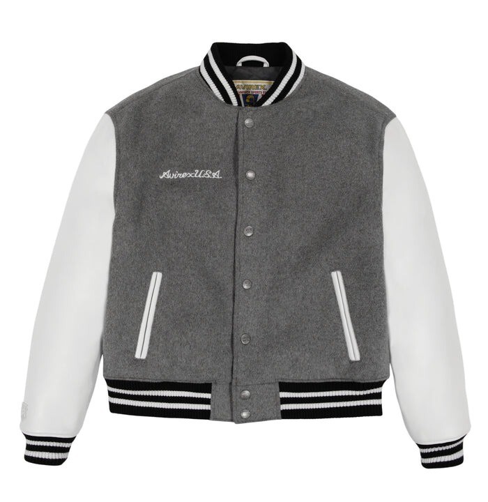 Avirex Men’s Heather Grey Bomber Cowhide Leather Jacket Classic Style