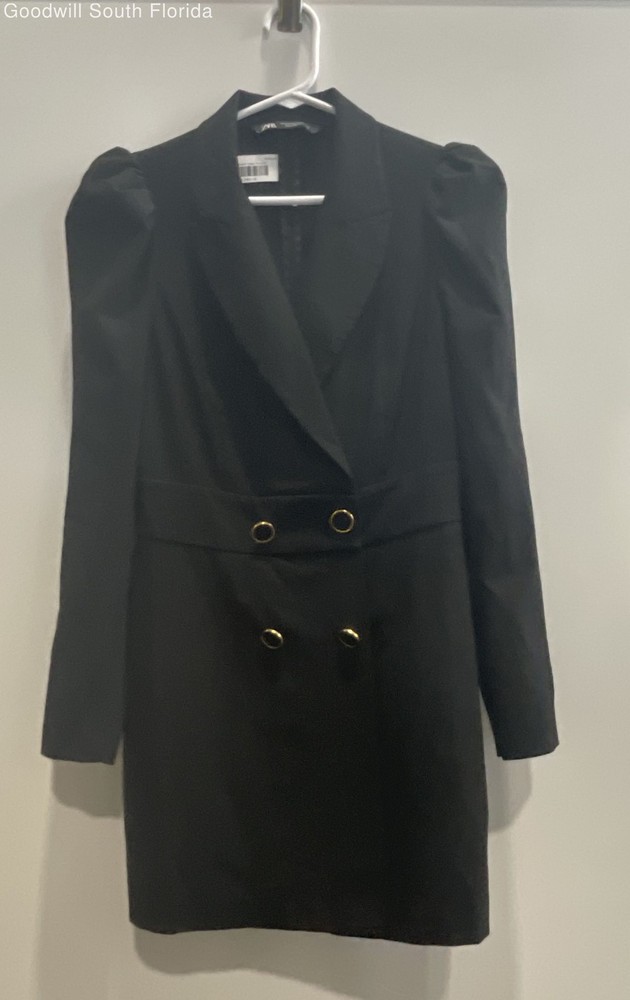 Zara Womens Black Long Sleeve Double Breasted Button Front Mini Dress Size M