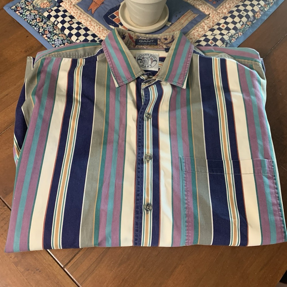 Vintage GANT Salty Dog Shirt Mens XL Multicolor Striped Button Down Blue Purple
