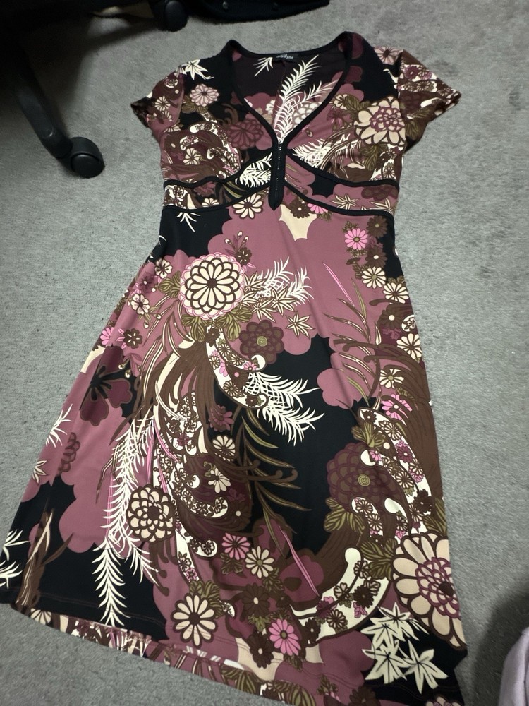 David Wayne Y2K Pink Black Floral Midi Dress (fits like Large)