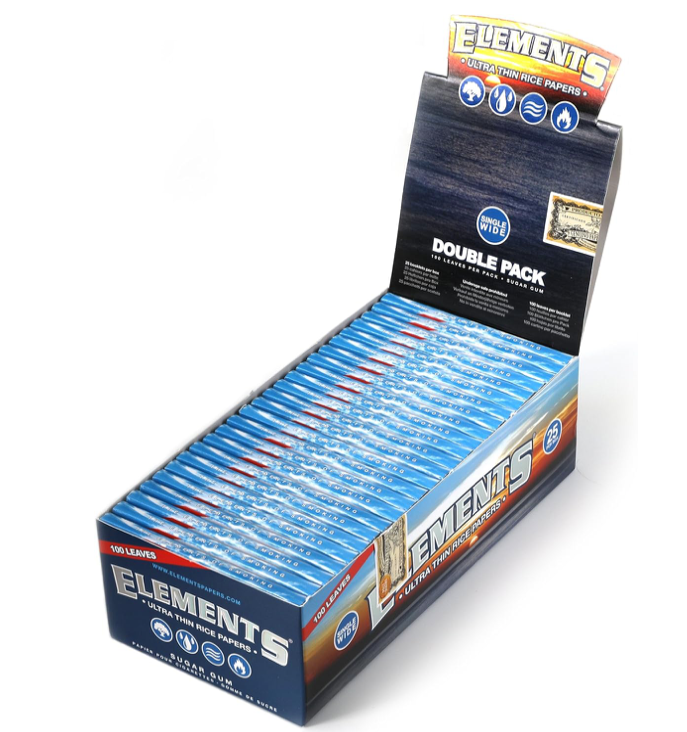 ✨ Elements Rice Thin Rolling Papers Single Wide 25Pack 100Sheets Sugar Gum 2500